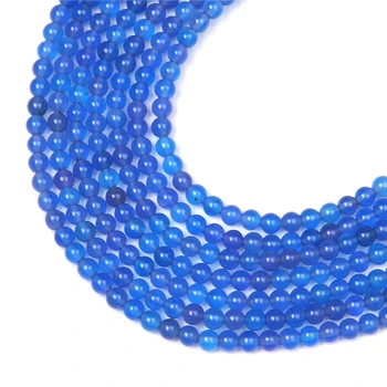 Looduslik 4mm Sinine väravad helmed lahtine ring sinine agat gem kivi pärlitega ehete tegemise käsitööna väikestest pärlitest käevõru diy kingitused