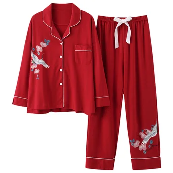Loomade pidžaama naiste punane pidulik trükkimine daamid sobiks rinnamikrofon pikkade varrukatega pidžaama set home service suur meetrit 3XL pidžaamad naine