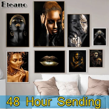 Lõuend Abstraktse Maali Aafrika Kunsti Must ja kuldne Naine Joonis Pilt elutoa Seina Hoom Decor Põhjamaade Kaasaegse Kunsti Maali