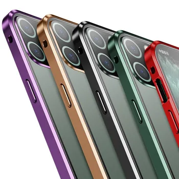 Magnet-Metal Case For iPhone 12 11 Pro Max Juhul Põrutuskindel Karastatud Klaasist Kate Apple iPhone Mini 12 X XS Max Coque Luksus