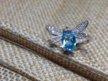 [MeiBaPJ]925 Sterling Hõbe Dragonfly Ringi Inkrusteeritud Koos Looduslike Londoni Sinine Topaas Kivi Avatud Ring Naistele