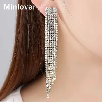 Minlover Luxury Crystal Pikk Tutt Kõrvarõngad ja Käevõru Komplekti Naistele Kulla Värvi Pruut Pulmad Ehted Tarvikud EH424+SL076