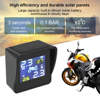 Moto rehvirõhu Rehvi Temperatuuri Jälgimise Alarm Süsteem Mootorratta TPMS Sisemine/Väline Andurid LCD Ekraan Solar Laadimine