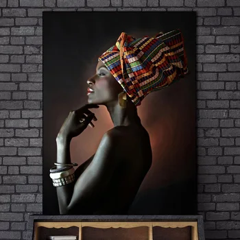 Must Aafrika Alasti Naine India Peapael Lõuendile Maali Portree Seina Art Plakatid ja Pildid Skandinaavia Pilte Home Design