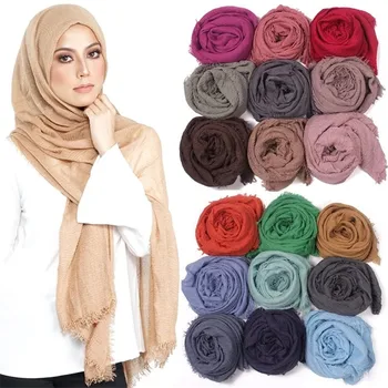 Naiste Elegantne 2019 Tahke Alusel Sall Crinkle Hijab Puuvill Moslemi Kerge Wrap Turban foulard Islami Salli Pea-pea-ja Kaelarätikud