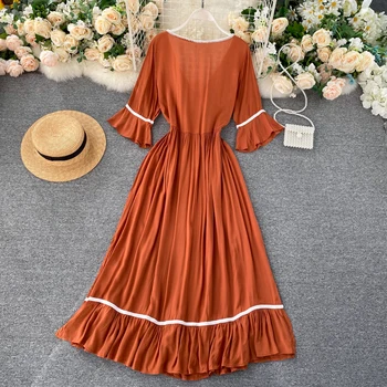 Naiste Puhkus Vintage Tikandid V-kaeluse Tassled Pits-up Lühike Põletatud Varrukad Elegantne Kleit Vestidos De Fiesta M792