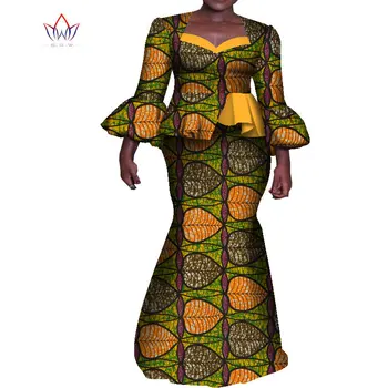 Naiste Seelik Set Print Segast Dashiki Bazin Riche Pool Ruffles Varruka Tops ja Seelik Komplekti Naistele Aafrika Riided WY8057
