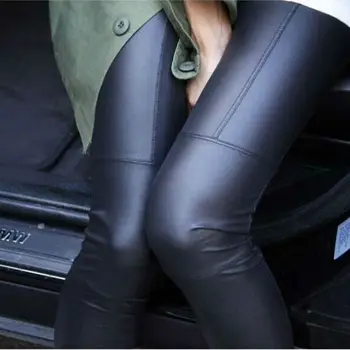 Naiste sexy kaasaegne slim PU säärised must pruun puhta värvi kõrge vöökoht gooti leggins mujer Kõhn punk Nahast naiste jala modis