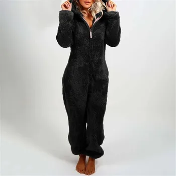 Naiste Talve Sleepwear Bodysuits Pikkade Varrukatega Pluss Palus Paks Palus Kombekas Kapuutsiga Homewear Tõmblukk Pidžaama Riideid Пижама #F4