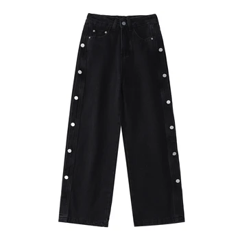 Naiste Teksad 2021 Kevadel Vabaaja Harajuku Streetwear Kõrge Vöökoht Vintage Kottis Sirge Mitmekülgne Femme Lai Jalg Püksid