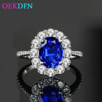 OEKDFN Luksus 925 Sterling Silver Ring Vahuveini Sapphire AAAAA+ Tsirkoon Pulm kihlasormus Naiste Sõrme Ansamblid Ehted
