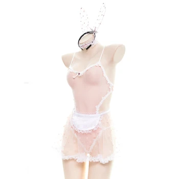 Pitsiline Naiste Jänku Neiu Cosplay Kostüüm Seksikas Erootiline Naistepesu Komplekt Väljamõeldud Küülik Tüdruk Jaapani Pits Haldjas Star Prindi Babydoll