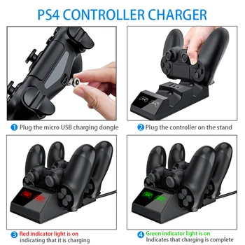 PS4 Kontroller Laadija USB-Laadimise Alus Koos LED Valgus, mis Sobib Sony Playstation 4 / PS4 / Pro / Slim Wireless Controller