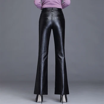 Pu Nahast Püksid Naiste Kõrge Vöökoht 2021 Sügis-Talvine Mood Must Põletatud Püksid Disainer Vabaaja Põhjad Pluss Suurus Pantalon Y2K