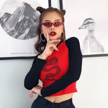 Rockmore Dragon Trükitud Streetwear T-Särk Naiste Hiina Stiilis Bodycon Segast Tops Tees Basic Tshirt Harajuku Naiste T-särk