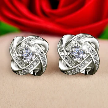 S925 sterling silver keermestatud kõrvarõngad temperament Koreaversion romantiline lihtne lilla ja valge tsirkoon kõrvarõngad naistele