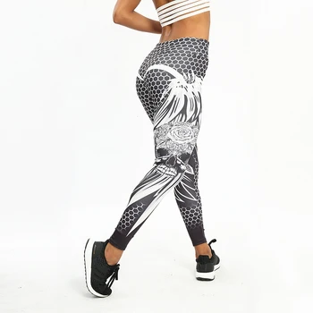 SALSPOR Mood Naiste Kärgstruktuuri Kolju Fitness Säärised Vabaaja Must-Valge Print Mujer Legging Kõrge Vöökoht Sörkimine Spordi Püksid