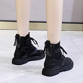 Sügis-talv töö saapad naiste mood villa soe lühikesed saapad uued nahast pits topelt tõmblukk disain must casual naiste kingad