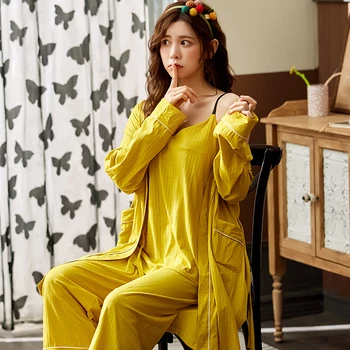 Tahked Värvi V-Kaeluse jaoks Kimono Pidžaama Naiste Puuvillane Sleepwear Pehme Nightwear Hubane Pyjama Femme Hommikumantel Lahtised Riided Kodus Naised