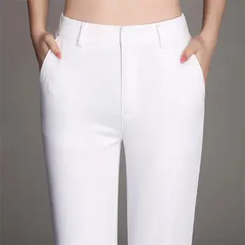 Tasuta Kohaletoimetamine 2018 Uued Kvaliteetsed Naiste Solid 4 Värvi Kevad-Suvine Vabaaja Rakette püksid Boot Cut Kõrge Vöökoht Puuvillased püksid