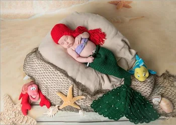 Tasuta kohaletoimetamine,Heegeldatud beebi merineitsi saba cocoon Foto Prop Komplekt baby Merineitsi Saba + müts 2tk imikute komplekt vastsündinud fotograafia rekvisiidid