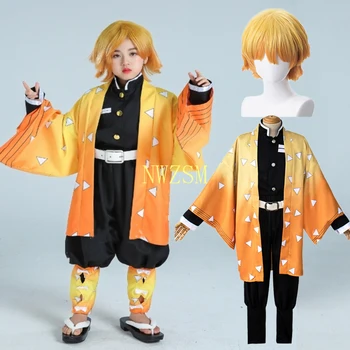 Täiskasvanud Lapsed Anime Demon Slayer Kimetsu no Yaiba Kamado Nezuko Agatsuma Zenitsu Cosplay Yukata Kimono Cosplay Kostüüm Parukas