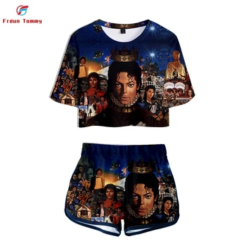 Uus Michael Jackson 3D-Printimine Suvel sosy seksikas Kaks Tükki, komplekti Naiste lühikesed püksid/põllukultuuride tops Uued Riided 2019 Hot Müük Müük kpop komplekti