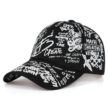 Uus mood Graffiti trükkimine baseball cap Reguleeritav, puuvill, hip-hop, street mütsid Kevad-suvel väljas vaba aja müts Paar mütsid