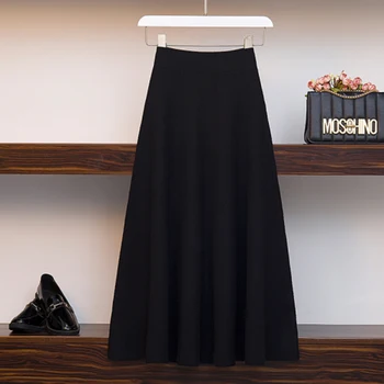 Uus Saabumisest, Sügis-Talv-Korea Fashion Naiste Kõrge Vöökoht Slim-line Seelik Kogu-sobitatud Vabaaja Kootud Pikk Seelik Pluss Suurus S503
