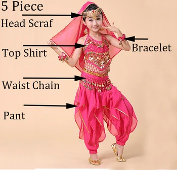 Uus Stiil Lapsed kõhutants Kostüüm Idamaise Tantsu Kostüümid Belly Dance Tantsija Riided India Tantsu Kostüümid Puhul Lapsed 5tk/set