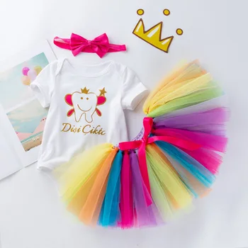 Vastsündinu riided tüdruk, uus sündinud beebi tüdruku riided set peapael +romper+rainbow tutu seelik 3tk kingitus komplektid isiku sünnipäev riided