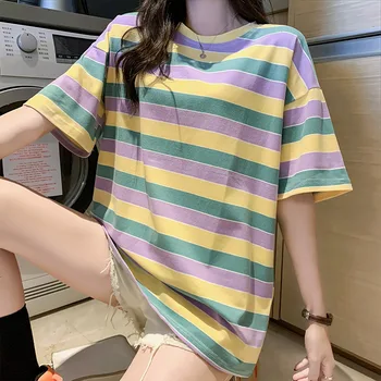 Vikerkaar triip naiste T-särgid 2020. aasta Suvel Harajuku T-Särk korea Tops Kawaii Streetwear Camiseta Mujer L0728
