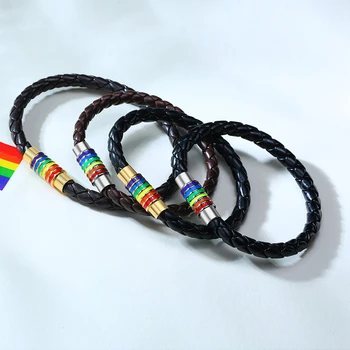 Vnox Vabaaja Must Pruun Punutud Nahast Käevõru Naistele, Meestele, Roostevabast Terasest Gay-Pride 