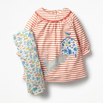 Vähe maven laste seab uued sügis tüdrukud Puuvill bränd pikad varrukad triibulised küülik applique t-särk+flower print püksid