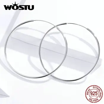 WOSTU 925 Sterling Hõbe Suur Ring Hoop Kõrvarõngad Minimalistlik Lihtne Ring Kõrvarõngad Naiste Mood Pool Ehted DXE710