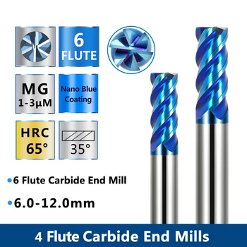 XCAN 6 Flute End Mill 6/8/10/12mm CNC Ruuteri Natuke Nano Sinine Kate HRC65 CNC Masin Milling Cutter