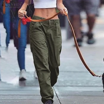 ZANZEA Sügisel Stiilne Tactical Püksid Naiste Vabaaja Pikad Püksid Tahke Pikad Püksid Naiste Lukuga Pantalon Pluss Suurus Haaremi Pükste