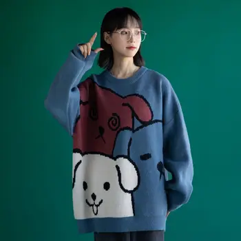 Ülegabariidiliste Kampsun Cartoon O-Kaeluse Pullover Naiste Pikk Varrukas Ülevalt Lahti Talvel korea Fashion Rõivad Naiste Kampsunid