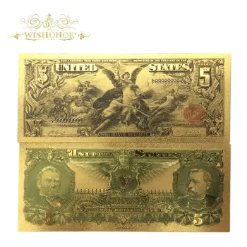 10tk/palju Toredaid Ameerika Pangatähtede 1896 Aasta 5 USD Dollari Pangatähtede 24k kullatud Võltsitud paberraha Kogumine