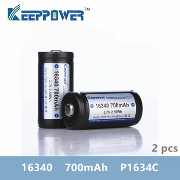 2 tk KeepPower 16340 700mAh kaitstud li-ioonaku 3,7 V P1634C tilk laevandus Originaal batteria