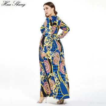 2020. aasta Kevad Sügis Naiste Kleit Pluss Suurus 6XL Naiste Pikad Varrukad Retro Trükkimine, Vintage Kleit Taskud Maxi Pikad Kleidid