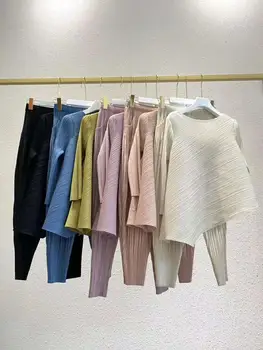 2020. aasta sügis-talvel Miyake plisseeritud korea pluss suurus 2-osaline komplekt, naiste ebaregulaarne tops haaremi püksid varustus esteetiline riided