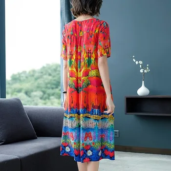 2021 primavera Punane Mooruspuu Siidist Kleidid Pluss Suurus 3XL Vintage Print Raja Midi Kleit Elegantne Naiste Bodycon Pool Vestidos