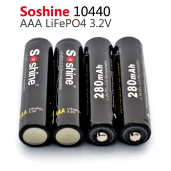 4 tükki/palju Soshine baterie 10440 3.2 V 280mAh LiFePO4 raku Laetavat AAA patareid / Akut, 2X Aku Klemmid + Aku Kast