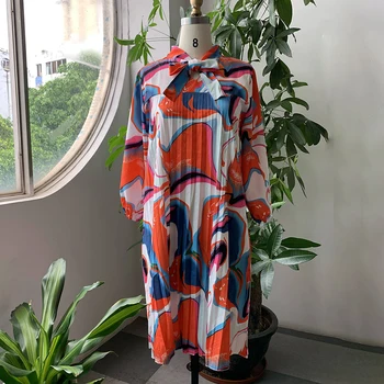 Aafrika Sifonki Naiste Plisseeritud Kleit Sügisel 2020 Pluss Suurus 3xl Trükitud Elegantne Office Lady Töö Särk, Kleit Mini Vintage Riided
