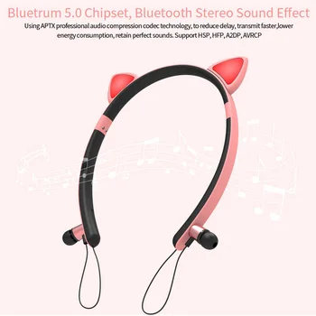 Armas Kass Kõrva Traadita Bluetooth-Earbuds Tüdruk, Juuksed kõrva Helendav Stereo Music Headset 5.0 Bluetooth HiFi Kaelus Kõrvaklapid