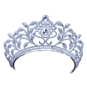 Barokk Luksus Suur Kristall Leaf Morsiamen Tiaras Kroonid Diadem Võistlused Kõnniteed Rhinestone Loor Tiara Peapael Pulmad Juuksed Tarvikud