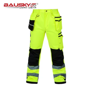 Bauskydd Mens Mees Vastupidav töörõivaste multi-tasku peegeldav püksid koos põlvekaitsmed jaoks tööohutuse tööd püksid tasuta shipping