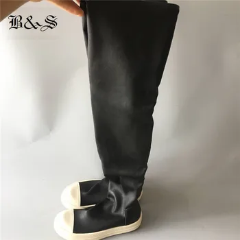 Black& Street Põlve Kõrge Naiste Sokk Saapad klassikalise stretch riie+ nahk, Slim Fit talvesaapad