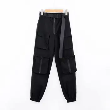Cargo püksid naiste taskud naiste joggers sweatpants vabaaja kottis püksid naiste kõrge vöökoht talve mood naiste pikad püksid